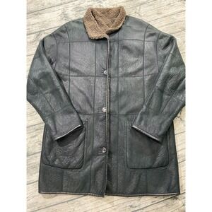 Christ Vtg Womens 38 Reversible Windowpane Sherpa‎ Lined Leather Jacket